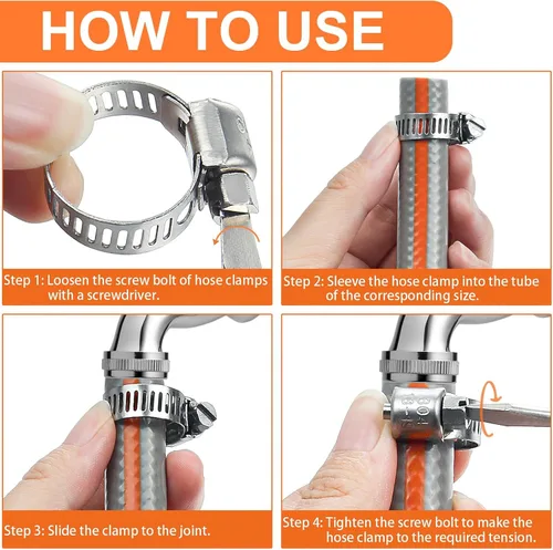 Miniatura 5 de 60 abrazaderas de manguera de acero inoxidable ajustable de 0.236-1.496 in de rango de tornillo sin fin, abrazadera de conducto, abrazadera de tubo