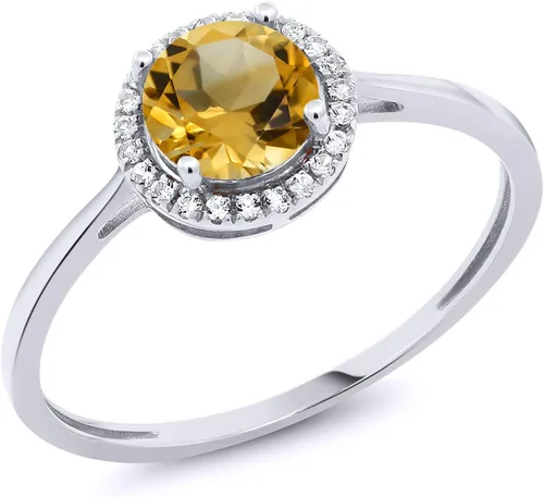 Miniatura 67 de Gem Stone King Anillo de compromiso de boda de oro blanco de 10 quilates con piedra natal y halo de diamantes Redondo de 0.236 in Anillo de oro