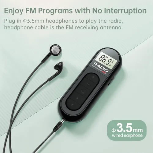 Miniatura 7 de Radio FM, radio de transistor de bolsillo portátil recargable con la mejor recepción, sintonización digital LCD con luz de fondo, sonido estéreo