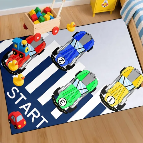 Miniatura 14 de Alfombras de construcción para habitación de niños de 2 x 3 pies, alfombra de juego para autos y camiones, alfombra de coche para niños, alfombra