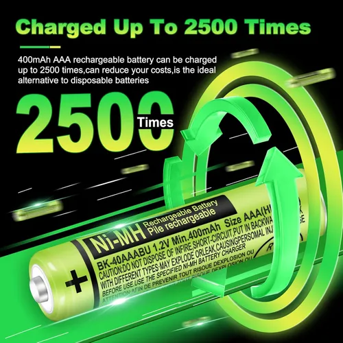 Miniatura 4 de Paquete de 4 baterías recargables AAA BK-40AAABU de 400 mAh 1.2 V para teléfono inalámbrico Panasonic Ni-MH AAA Baterías para controles remotos