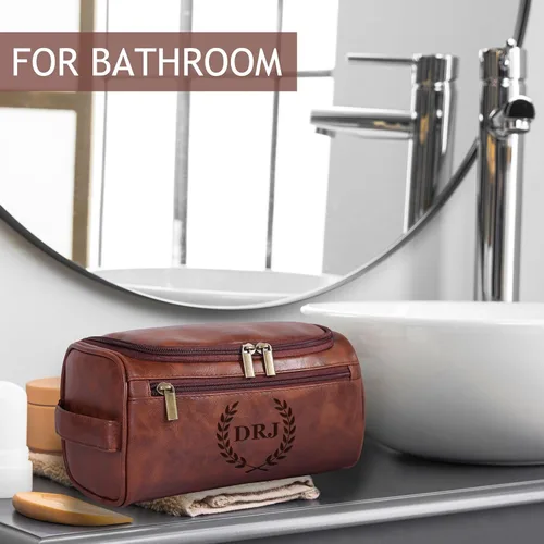 Miniatura 5 de Neceser de Cuero Personalizado para Hombres, Kit de Viaje Dopp Grabado Personalizado, Regalo de Iniciales de Nombre Personalizado para Padrinos