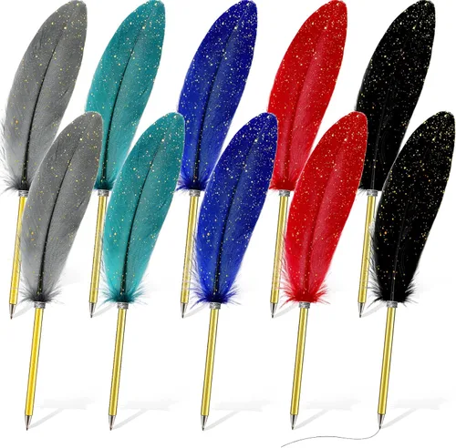 Miniatura 13 de Chivao Bolígrafo de pluma de 0.020 in, tinta negra, pluma de pluma chapada en pluma para invitados, recuerdos de oficina, fiestas (10 piezas)