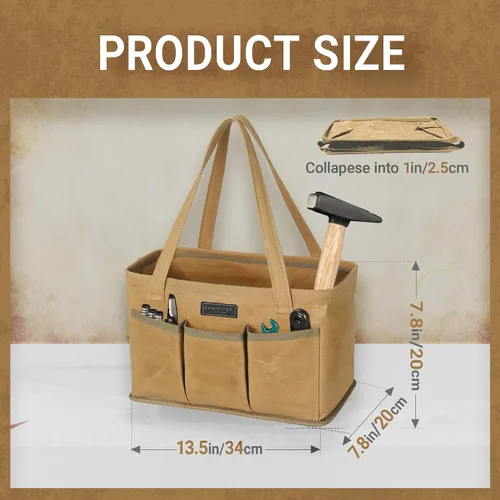 Miniatura 2 de Bolsa de herramientas de lona encerada duradera de 16 onzas con marco de metal, bolsa de almacenamiento de herramientas tipo tote grande plegable