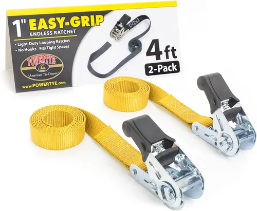 Miniatura 10 de PowerTye - Correa de trinquete sin fin - 1 pulgada x 7 pies de fácil agarre (sin ganchos), correa de amarre con límite de carga de trabajo de 400