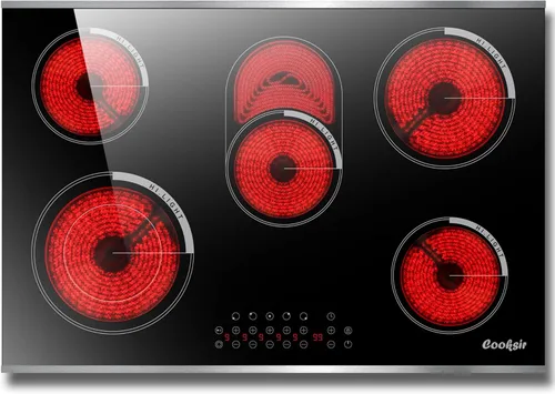 Miniatura 9 de Cocina eléctrica de 2 quemadores, 12 pulgadas, 3000 W, estufa eléctrica de cerámica de doble quemador con 9 niveles de potencia, bloqueo