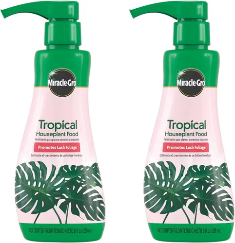 Miracle-Gro Tropical Houseplant Food - Fertilizante líquido para plantas de interior tropicales, 8 onzas líquidas, paquete de 2