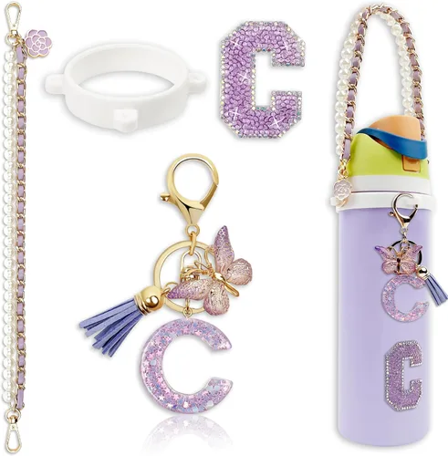 Miniatura 74 de Letter Handle Strap Accessories with Cute Initial Charm Compatible with Owala Water Bottle 24oz 32oz 40oz Owala Kids Púrpura