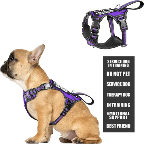 Miniatura 21 de Arnés para perro de servicio WINSEE sin tirones con 7 parches para perros, arnés reflectante para mascotas con asa acolchada y duradera