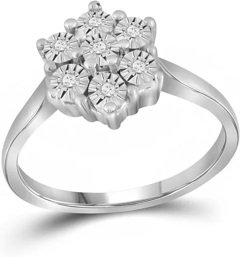 Miniatura 2 de Sonia Jewels Anillo de compromiso de plata de ley 925 con diamantes redondos forma de ajuste central de flores con puntas (110 cttw.)
