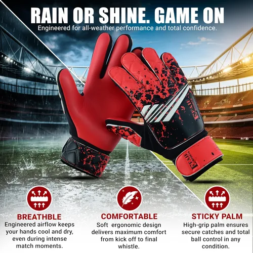 Miniatura 2 de Guantes de portero de fútbol para niños y jóvenes, guantes de portero de fútbol con agarres fuertes Rojo