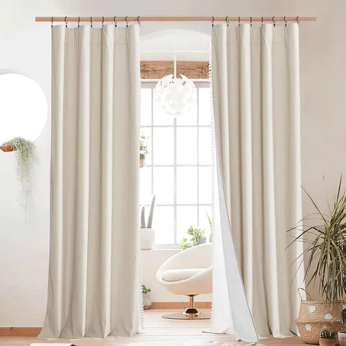Miniatura 17 de NICETOWN Cortinas 100% opacas de 63 pulgadas de largo, 2 paneles de cortinas cortas con aislamiento térmico con forro para dormitorio, cortinas