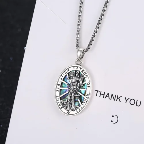 Miniatura 575 de Collar de plata de ley 925 con medalla de San Patrón, colgante de protección católica, amuleto, joyería religiosa para hombres y mujeres