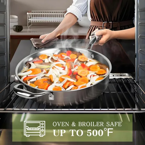 Miniatura 7 de Juego de ollas y sartenes de acero inoxidable de tres capas, juego de 12 piezas de utensilios de cocina de inducción EWFEN, apto para horno