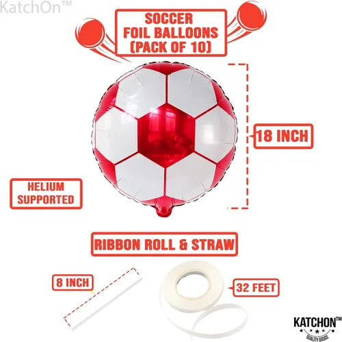 Miniatura 5 de Paquete de 20 globos metálicos de fútbol de 18 pulgadas, suministros de fiesta de cumpleaños de fútbol, globos redondos de papel de aluminio de bola