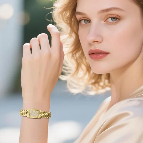 Miniatura 5 de BOFAN Relojes dorados para mujer con pulsera vintage, caja rectangular, esfera romana, herramienta de ajuste incluida, resistente al agua