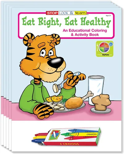 ZOCO Coma bien, come sano - Libros para colorear de nutrición (paquete de 25 unidades, con crayones) - Folletos médicos - Juegos educativos y