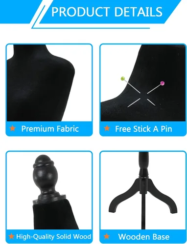 Miniatura 3 de Maniquí, maniquí de cuerpo femenino ajustable de 49.6-63.4 pulgadas, maniquí de vestido de madera maciza con soporte, maniquí de costura femenino