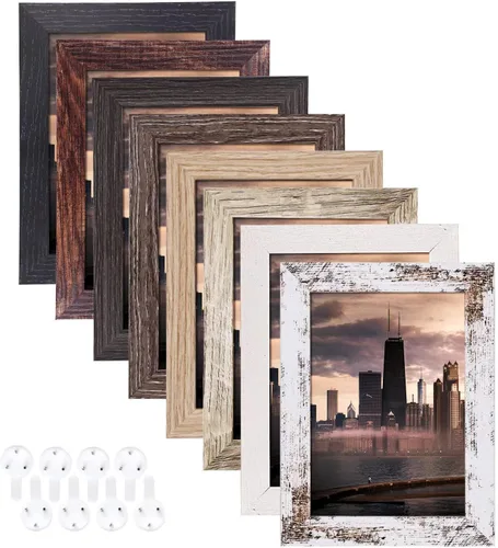 Juego de 8 marcos de fotos 4x6, marcos de fotos rústicos multicolor madera, formatos verticales y horizontales para colgar en la pared y exhibición