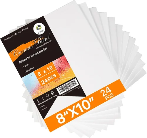 CONDA Tablero de lienzo de 8 x 10 pulgadas, paquete de 24 lienzos para pintar, lienzo 100% algodón para dibujar, sin ácidos, imprimado con gesso y