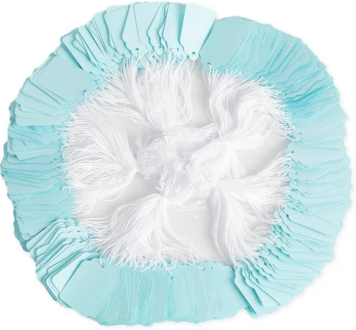 Etiquetas de precio con cuerda adjunta, 500 etiquetas de marcado para manualidades, ropa y papel de regalo (1.88 x 1.18 pulgadas, azul pálido)