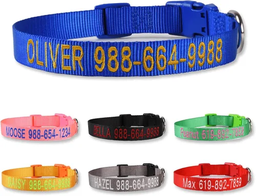 Collar de perro personalizado, nombre y número de teléfono bordado personalizado para mascotas, ajustable en 5 tamaños XS, pequeño, mediano, grande,