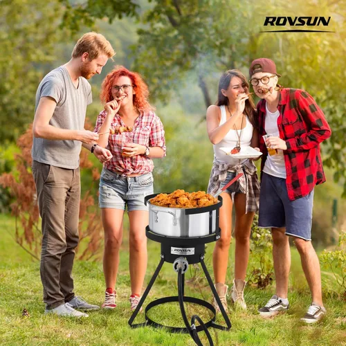 Miniatura 7 de ROVSUN olla para freidora de 10 cuartos con quemador de propano de 55,000 BTU, cesta colador de 6.7 cuartos, termómetro y tapa, olla de aluminio