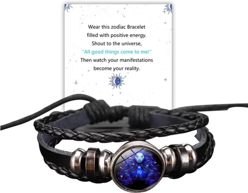 ZZ ZINFANDEL Pulsera de espíritu de signos del zodiaco, 12 constelaciones hechas a mano con cuentas tejidas multicapa de cuero ajustable, accesorios