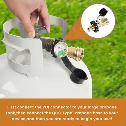 Miniatura 6 de Adaptador de tanque de propano de ajuste universal de 100 libras que convierte POL a QCC1 / Tipo 1 con adaptador de manguera de propano de calibre