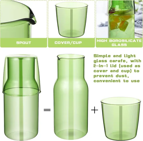 Miniatura 3 de Juego de 1 jarra de agua para mesita de noche, jarra de noche con vaso de cristal, color verde