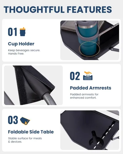 Miniatura 7 de KingCamp Silla de directores de campamento de gran tamaño para grandes y altos, sillas plegables resistentes de 440 libras con mesa auxiliar, sillas