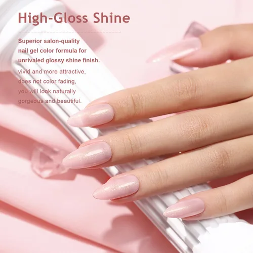 Miniatura 2 de RARJSM Esmalte de Uñas en Gel Rosa con Purpurina Nude, Rosa Brillante con Pigmento Dorado Brillante, Esmalte de Uñas en Gel Gelatinoso Transparente