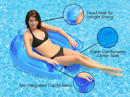 Miniatura 5 de Poolmaster Silla de Agua Paraíso, Flotador Inflable para Piscina para Adultos con Respaldo, Reposabrazos y Soportes Duales para Copas, Cómoda Silla