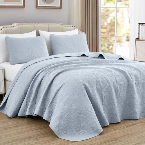 Chezmoi Collection Luca - Juego de colcha extragrande de 3 piezas, tamaño King, color gris plateado, colcha de verano de microfibra ligera de 118 x