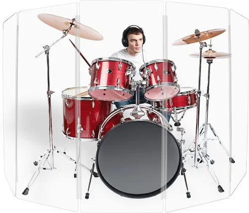 Miniatura 16 de PENNZONI Drum Shield de 5 pies con bisagras de plástico, viene con 3 paneles para tambor y bisagras de plástico, paneles de acrílico transparente