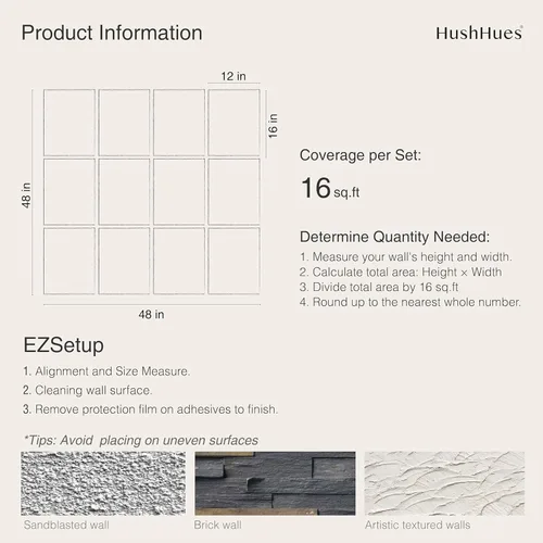 Miniatura 7 de Paquete de 12 paneles acústicos, paneles de pared acústicos grandes de 16 x 12 x 0.4 pulgadas, paneles autoadhesivos de absorción de sonido