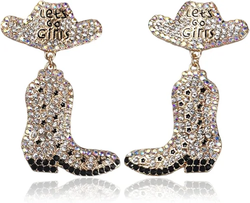 KIDZVEFUN Regalos de despedida de soltera, aretes de vaca para niñas, botas vaqueras con cuentas para decoración de fiesta de discoteca, suministros