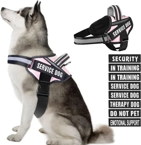 Miniatura 38 de Juego de arnés y parches para chaleco de perro, arnés para perro de servicio en entrenamiento Animire con 10 parches para perros, chaleco Rosa
