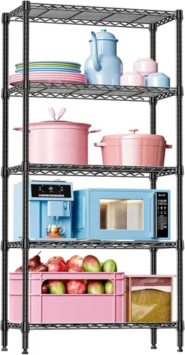 Miniatura 25 de IZEUK Estantes de almacenamiento de metal cromado de 5 niveles, estantería de alambre ajustable para cocina, baño, despensa, oficina, garaje, Cromo