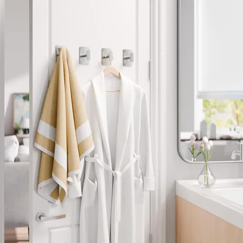 Miniatura 8 de pickpiff Ganchos Adhesivos para Toallas de Baño: Colgador de Pared Extra Fuerte de 20LB para Ducha Cocina RV Dormitorio Apartamento, Plateado