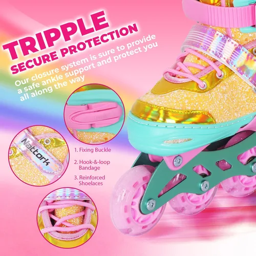 Miniatura 4 de Nattork Patines en línea para niños y niñas, patines ajustables con ruedas iluminadas para edades de 3 a 12 años, el mejor regalo de cumpleaños