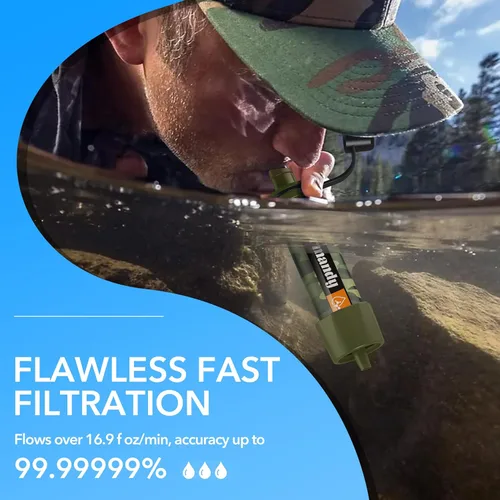Miniatura 9 de Filtro de agua con pajita, purificador de agua portátil, sistema de filtración de agua, purificación de paja de agua reutilizable, equipo de Verde