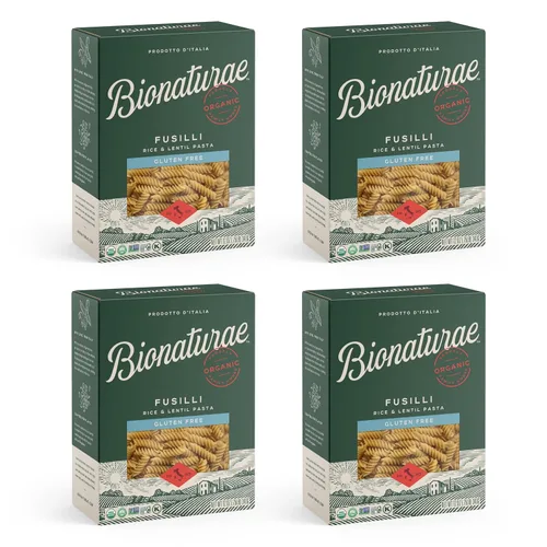 Bionaturae Fusilli Pasta Fideos - Pasta orgánica sin gluten, pasta de arroz y lentejas, certificado Kosher, alta proteína, sin OMG, pasta Fusilli