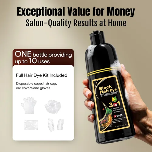 Miniatura 6 de BOJICA Champú 3 en 1 de tinte de cabello negro para cabello canoso Cobertura instantánea completa de canas, duración de 3 a 4 semanas, incluye