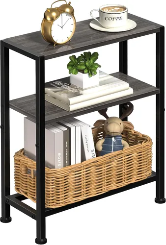 Miniatura 15 de Mesa auxiliar estrecha para espacios pequeños, mesa auxiliar pequeña de 2 niveles con soporte para estantes, mesita de noche delgada, mesa de sofá