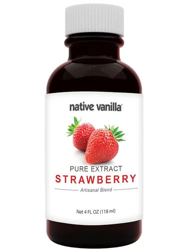 Native Vanilla - Extracto puro de fresa - 4 onzas líquidas - Sabores y extractos puros - Perfecto para cocinar, hornear y manualidades de postres