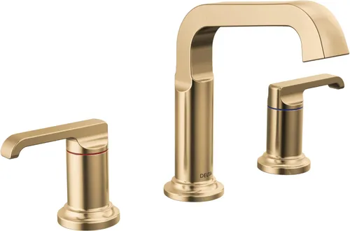 Delta Grifo de baño Tetra Gold de 3 agujeros, grifo de baño dorado para lavabo de baño, tecnología de sello de diamante, drenaje de metal, bronce