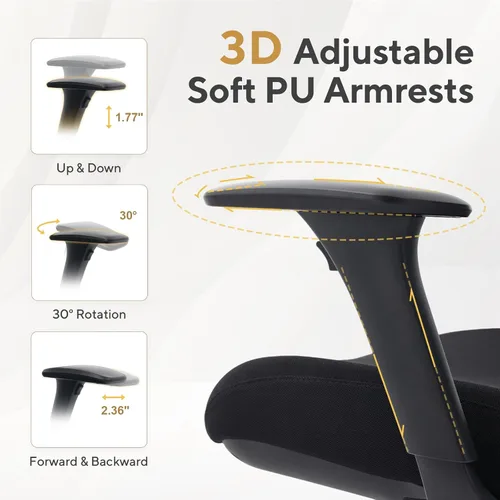 Miniatura 7 de Nouhaus Fluido - Silla de oficina ergonómica, silla de computadora de malla con respaldo alto y soporte lumbar ajustable en altura, respaldo y Negro