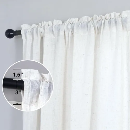 Miniatura 120 de KOUFALL Juego de 2 cortinas de puerta francesa, cortinas de lino para puerta/ventana, cortina transparente boho para cristal lateral delantero
