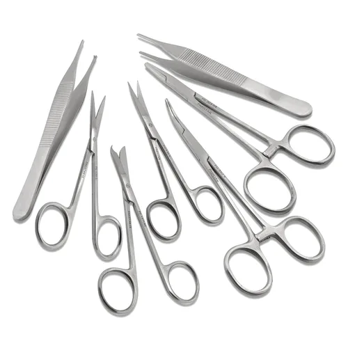 Juego de 7 piezas: tijeras, pinza, pinza hemostática, porta agujas y destornillador para entrenamiento educativo y procedimientos médicos, fabricado